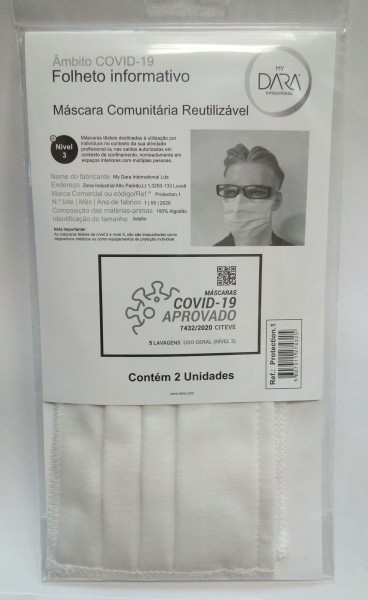 MÁSCARAS COVID-19 REUTILIZÁVEIS APROVADAS (PACK 2 UNIDADES) UN. DARA