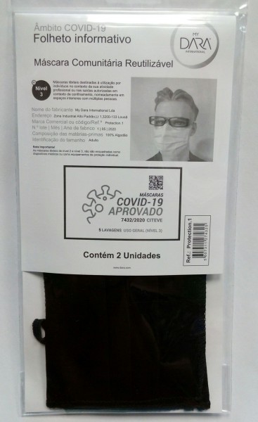 MÁSCARAS COVID-19 REUTILIZÁVEIS APROVADAS (PACK 2 UNIDADES) UN. DARA